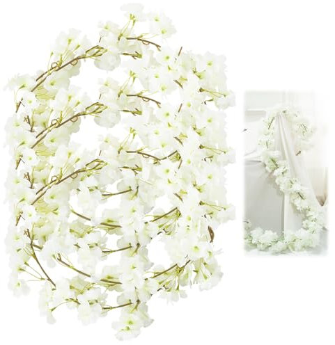 3 Pezzi Fiori di Ciliegio Finti, 180 cm Artificiale Ghirlanda Fiori, Primaverile Ghirlanda di Vite Fiore di Ciliegio, Fiore Artificiale Vines Hanging per Matrimonio, Giardino, Stanze Decor (Bianco)