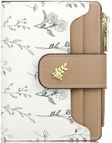Farcauo Portemonnaie Damen Geldbeutel Frauen Geldbörsen Klein Damen Portemonnaie Mini Geldbörse mit Braun Blumen Design für Frauen Klein mit Ausweisfach und Kartenhüllen