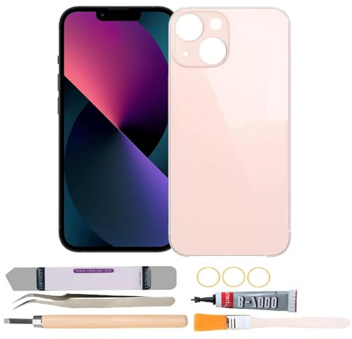 Cubierta trasera de cristal de repuesto compatible con iPhone 13 de 6.1 pulgadas con kits de herramientas de reparación (rosa)