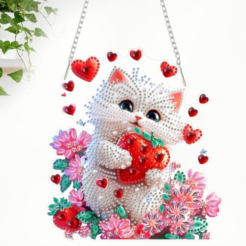 CEOVR Katze Diamant Painting Bilder Erwachsene Kits,Diamond Painting Ornament Kits Katze und Liebe,20x18.08cm,Diamant Malerei Ornament für Wand Dekoration