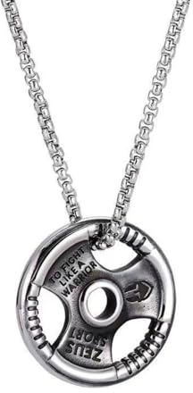 Hantelscheibe Titansteel Anhänger-Kette für Männer & Frauen, Fitness Gym Motivationsanhänger Krieger mit 60cm Kette, Paarpassende Stärke-Schmuck