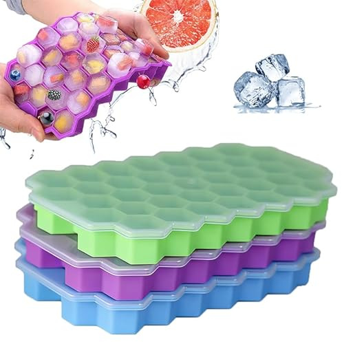 Silicone Ice Cube Trays with Lid, 3‑Pack 111 Cubes, Easy Release Moulds | BPA‑Free Soft Reusable Food‑Grade Silicone,37 Grid,For Freezer,Whiskey,Cocktail,Iced Coffee,Chilled Drinks,Party&Home Bar