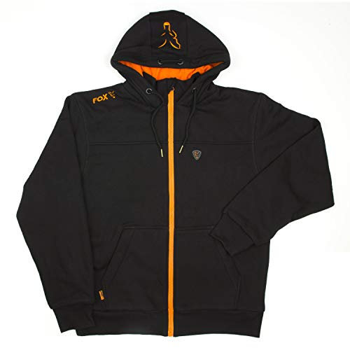 FOX Black/Orange Heavy Lined Hoodie Jacke Kapuzenpullover, Pullover mit Kapuze, Angelpullover, Anglerpullover schwarz/orange, Angeljacke mit Kapuze, Größe:S