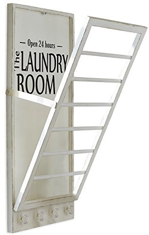 Loberon Handtuchhalter Laundry Room, einklappbar & mit Vier Haken, Landhaus-Stil, Antik-Finish, Badzubehör, Bad-Accessoire, Kiefernholz, antikweiß