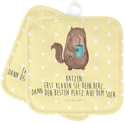 Mr. & Mrs. Panda 2er Set Topflappen Katze Dose - Geschenk, Topfhandschuhe, Katzenbesitzerin, Topflappen Set, Katzenaccessoires, Topfhandschuh,