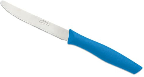 Arcos Serie Nova - Cuchillo Mesa - Hoja Serrada de Acero Inoxidable de 110 mm - Mango de Polipropileno Color azul