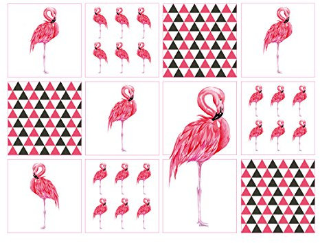 | Stickers Muraux Auto Adhesif | 12 Pièces - Stickers Autocollants Adhesifs Carrelage - Carreaux de Ciment - Flamands Roses - Dimensions d'un Sticker : 10 x 10 cm - Salle de Bains Cuisine Meubles ...