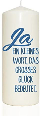 WB wohn trends Spruchkerze, Ja EIN kleines Wort das großes Glück bedeutet, blau, 20cm, 765g d8cm, Kerze mit Spruch, Brenndauer ca 70 Std