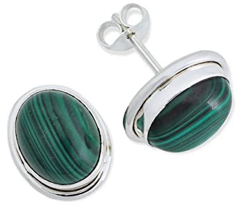 Ohrstecker 925 Silber Malachit grüner gestreifter Stein Edelstein Ohrringe echt Silber Damen Sterling Silber Stecker Geschenk(MOS-064-10)