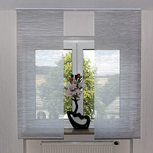 2er Set Schiebegardine Flächenvorhang inkl. Zubehör (in versch. Längen) Sarah II, Farbe:weiß-grau, Vorhanglänge:140 cm, Farbe Paneelwagen:Weiß