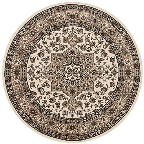 Nouristan Mirkan Orient Teppich Rund – Wohnzimmerteppich Orientalisch Kurzflor Vintage Orientalischer Teppich für Esszimmer, Wohnzimmer, Schlafzimmer – Beige, 160cm
