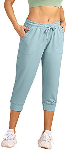 icyzone Damen Jogginghose 3/4 Sporthose Laufhose Loose Fit Sweathose Casual Capri Hose (M, Ice Blue)