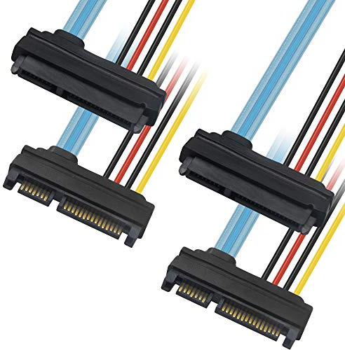 GINTOOYUN SATA3.0 22-polig (15 + 7) Daten- und Strom-Kombi-Verlängerungskabel, 2 Stück, 50 cm, Schwarz, Hochwertiges PVC-Material, 6 Gbit/s, Kompatibel mit PC, HDD, SSD, SSHD