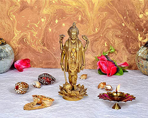 AONA Statue Lord Vishnu, Messing, stehend, Höhe 30,5 cm, I Home Decor
