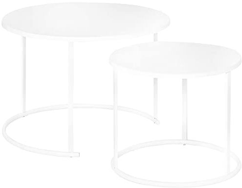 Outsunny Beistelltisch, 2er Set, Garten Couchtisch, Gartentisch, Kaffeetisch mit erhöhten Kanten, Wohnzimmer, Metall Weiß, Ø70 x 50 cm