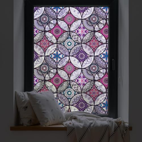 dktie Dekorfolie Glasmalerei Fensterfolie Sichtschuzfolie Milchglasfolie Kreise Statisch Haftend Privatsphäre Fensteraufkleber (Lila, 90 x 200 cm)