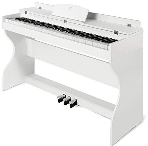 MUSTAR Digital Piano 88 Weighted Keys, Full Size 88 Key Piano Keyboard Semi Weighted, Home Electric Piano with Furniture Stand and Triple Pedal, Music Stand, USB MIDI, White
