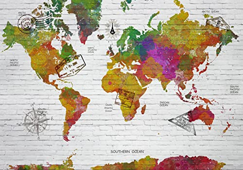 Wallpaper 3D Colorful Retro World Map Geometric Brick Wall Photo Wallpaper Wall Paper Mural Poster 430x300cm
