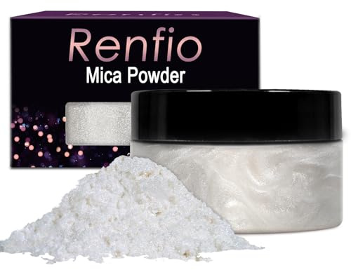 Renfio Epoxidharz Farbe Mica Pulver, 3.5oz/100g Weib Metallic Farben Pigment Pulver for Nagellack, Badebombe, Resin DIY, Kerze, Seife - Diamantweiß