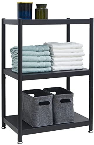 shelfr Industrial Design Metallregal Schwarz Stehend - 61x41x90 Standregal - 3 Ebenen Wandregal Schwerlast Regal - Wohnzimmerregal Modern - Küchenregal Schwarz Badregal Bücherregal Raumteiler Metall
