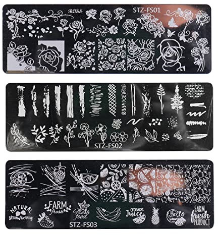 LEEQBCR 3-teilige Nagel-Kunst-Stanzform, Nagel-Kunst-Schablonen-Form, Nagel und Stempel, einzigartiges Blumen- und Frucht-Design