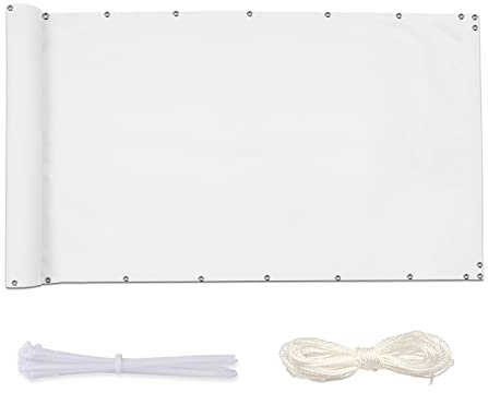 Timizi Sichtschutz Balkon 90x300cm, Blickdicht Balkonverkleidungen Wasserabweisend Sonne Schutz Seitensichtschutz für Balkongeländer Terrasse & Garten. - Weiß