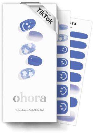 ohora Semi Cured Gel Nail Strips (N Cotton Cloud) - Salon-Quality, Long Lasting, Easy to Apply & Remove - Includes 2 Prep Pads, Nail File & Wooden Stick - Blue