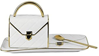 Anvirtue Handbag-Shaped Creative Ceramic Mug With Saucer Porcelain Tray & Spoon for Coffee, Hot Chocolate, Cappuccino, and Latte Breakfast (WHITE)