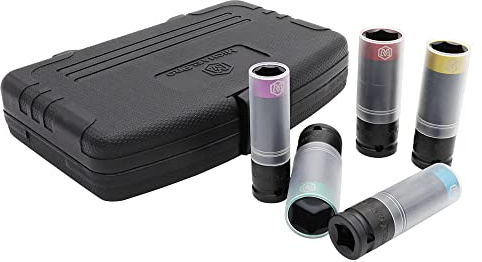 MichaelPro 5-Piece Power Impact Lug Nut Socket, Damage-Free 1/2-Inch Extra Tough Professional Thin Wall Wheel Protector Impact Sockets – 15, 17, 19, 21, 22mm| MP005030 (5-Piece)