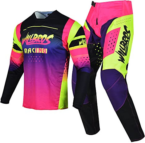 Willbros Motocross Jersey Hose Combo Frauen MX Ausrüstungsset Dreckiges Fahrrad Offroad Reiten Schutzanzug Schwarz Rosa Gelb (Jersey L Pants 34)