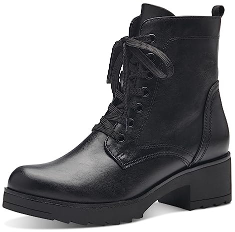 MARCO TOZZI Damen Stiefeletten zum Schnüren mit Blockabsatz mit Reißverschluss, Schwarz (Black), 37 EU