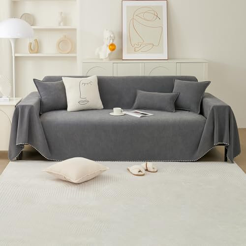 PETCUTE Chenille Funda Multiusos para Sofá,Funda de Sofá,Manta Sofá Extra Grande,Reversible Funda Cubre Sofá Chaise Longue,Protector de Muebles Antideslizante de Invierno,Gris Oscuro,180 * 230cm