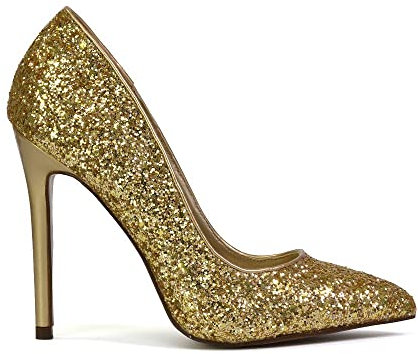 ESSEX GLAM Womens Glitter Stiletto Heel Pointed Toe Ladies Sparkly Party Court Shoes Size 3-8