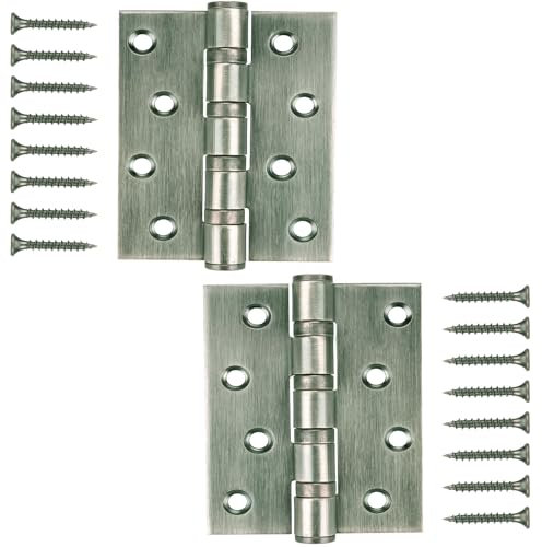 WELLOCKS Door Hinge 4x3 Inches (10cmx7.5cm) 2 Pack Stainless Steel 304, 3mm Thick Ball Bearing Door Hinges Quiet and Smooth Antique Brass Perfect for Heavy Door (D04102), Gold