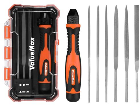 ValueMax Set Lime per Metallo da 7 Pezzi, Tondo, Mezzotondo, Triangolare, Quadrato, Piatto, Piattoe Appuntito, Mini Lima in Metallo per Limare Metallo, Legno, Plastic