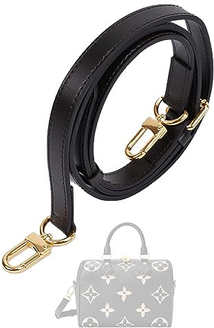 DGAZ Vachetta-Leder Schulterriemen, Ersatz Taschengurt für Speedy mit Geschenkbox und D Ringe, Handgefertigt Lederschultergurt, Einstellbare Länge 90–120cm (Glossy Black, Breite1,8cm)