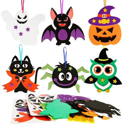 LAMEK 12 Halloween Bastelsets für Kinder Halloween Kreativsets zum Basteln Kreative Kunsthandwerk Bastelhandwerk mit Moosgummi Aufkleber für Jungen Mädchen Halloweenzeit Karneval Geburtstag