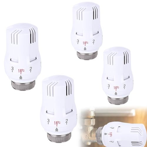 Lot de 4 têtes thermostatiques : vanne de radiateur M 30 x 1,5 thermostatique de refroidissement, tête thermostatique tête thermostatique de remplacement de vanne de radiateur tête de rechange, tête