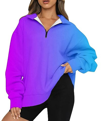 YWLINK Damen Fleece 1/4 Zip Oversize Pullover Sweatshirt Einfarbige Loose Langarm Winter Tops Oberteile Sweatjacke Sweatshirt Zipper Hoody mit Taschen(5-Y,S)