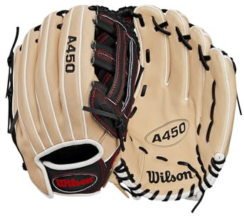 Wilson 2024 A450™ Youth Outfield Baseballhandschuh für Jugendliche, rechte Hand, Blond/Schwarz/Rot, 30,5 cm