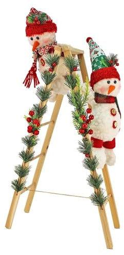 BEMIRO Schneemann Deko Figuren kletternd auf Leiter - ca. 76 cm