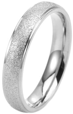 Whoiy Edelstahl Ring Verlobung mit Gravur Personalisiert 4MM Damenring, Sandstrahl Glitzer Silberring Eheringe Modern Größe 52 (16.6)