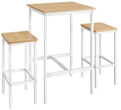 VASAGLE Mesa de Bar con Taburetes, Mesa Comedor con 2 Sillas, Mesa Cocina Pequeña, Taburetes de Barra, para Comedor, Cocina, Roble Dorado y Blanco Nube LBT017W09