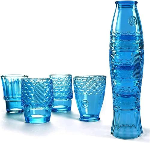 Mualuwi Vasos apilables con diseño de peces, vasos de bebidas de colores, vaso apilable, cristalería náutica, vasos en forma de pez para decoración del hogar, juego de 4, azul
