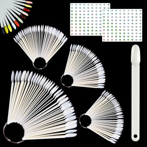 Allstarry 200 Pcs Natural Nail Swatch Sticks with Ring and Numbered Tips Roundhead Shaped Nail Art Polish Display Tips, False Nail Sample Sticks, Sacks of Nail Practice-Tips for Manicure