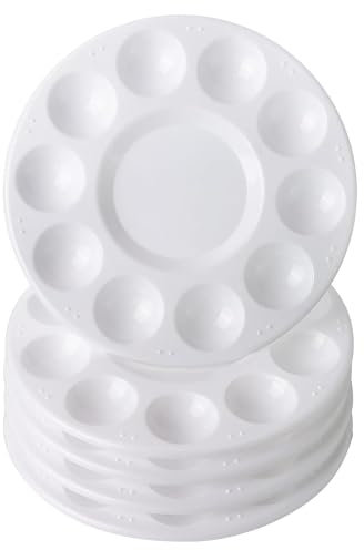 5 Pack Palette Ronde en Plastique, Palette de Peinture, Palette D'aquarelle Ronde, Palette de Plateau de Peinture pour Aquarelle et Peinture À l'huile DIY (Blanc)