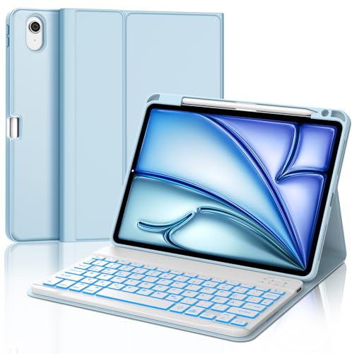 Tastatur für iPad Air 11” M4 2026/M3 2025/M2 2024, Schutzhülle mit Stifthalter, Hülle mit Bluetooth Magnetisch QWERTZ Beleuchtung Tastatur für iPad Air 11 Zoll 8./7./6. Generation M4/M3/M2, Blau