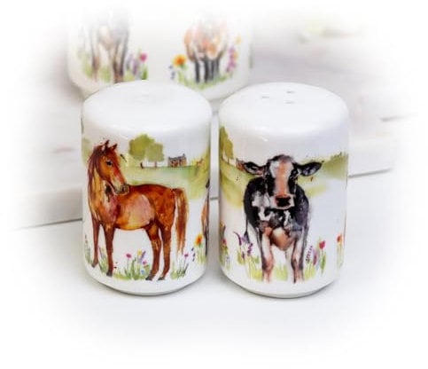 Set of 2 Farmyard Salt and Pepper Ceramic Farm Animals Country Condiment Shakers