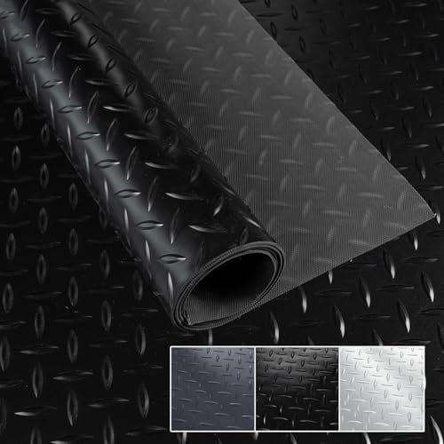 PVC Bodenbelag Meterware 1,5mm Antirutschmatte Bodenmatte geruchslos Noppenmatte Riffelblechmatte Tränenblech Karo Dionis rutschfest Tränenblech Schwarz 220x100cm