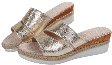 Generico Fly Flot Donna Estive Scarpe Tacco Donna Pantofole con Tacco in Pendenza da Spiaggia da Donna Pantofole Casual vuote Scarpe con Fondo in Pendenza Sandali retrò Sandali Bassi (Rose Gold, 37)
